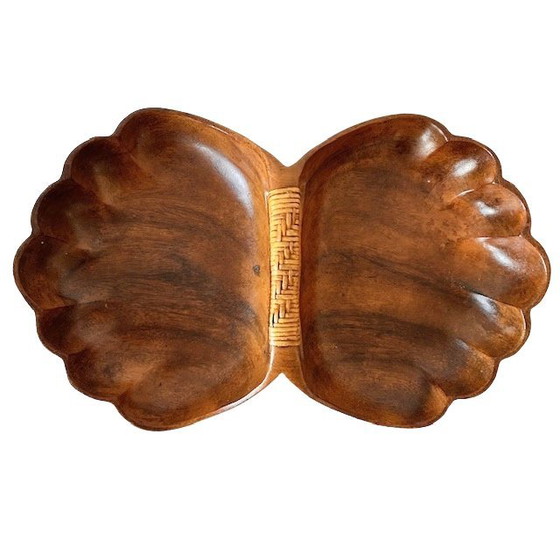 Image 1 of Ciotola vintage in legno di conchiglia di metà secolo, in legno di scimmia, anni '70