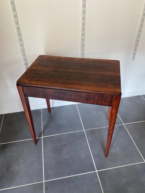 Image 1 of Vintage 1950s rosewood veneer side table/desk with one drawer