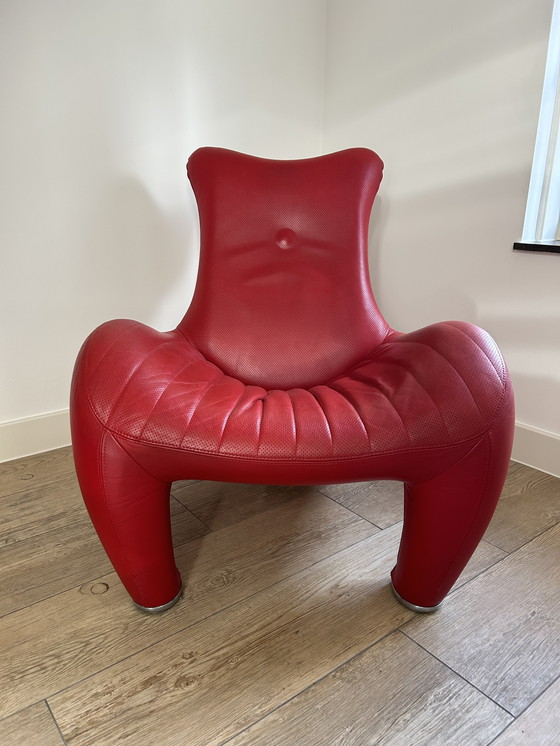 Image 1 of Leolux Balou Armchair Red Leather + Hocker