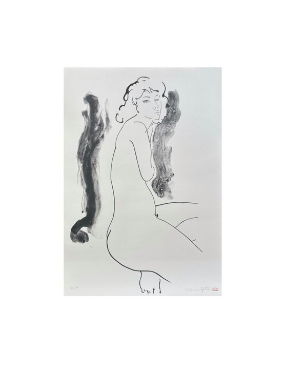 Image 1 of Lithographie d'Alain Bonnefoit, grand nu de style sumi-e japonais, France, 1991