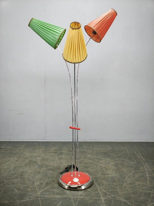 Rare lampadaire allemand à trois lumières réglables, années 1960
