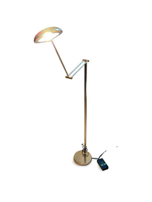 Articulated halogen lamp in chromed brass - 1990s design - Made in Italy - Height 155cm