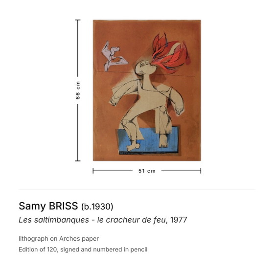 Image 1 of Samy BRISS The Saltimbanques - The Fire-Eater Signed lithograph 1977