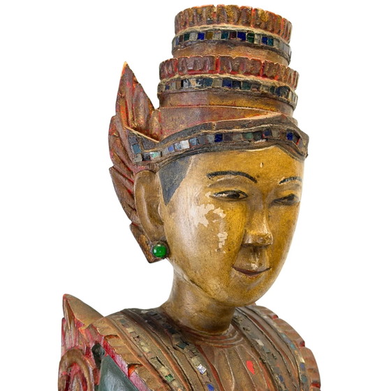 Standing Burmese Nat Spirit Deva – Mandalay Style Myanmar ca. 1930–1950 – Sculpture (photo 9 of 10)