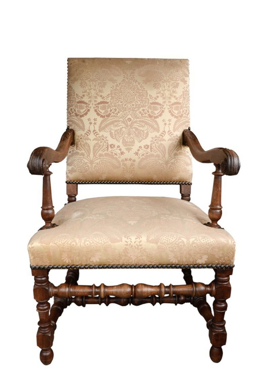 Sessel im Stil Louis XIII, handgefertigt, antik, 65 x 60 x 109 cm – fauteuils, Textile, Wood