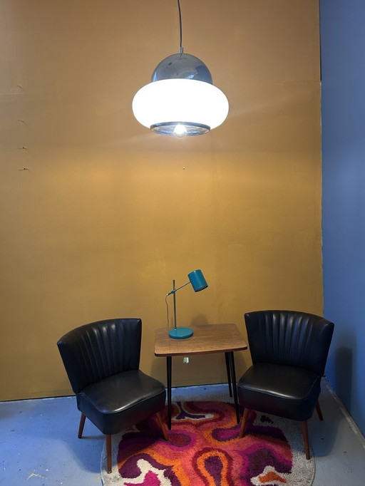 Suspension “Saturne” en chrome et verre opalin