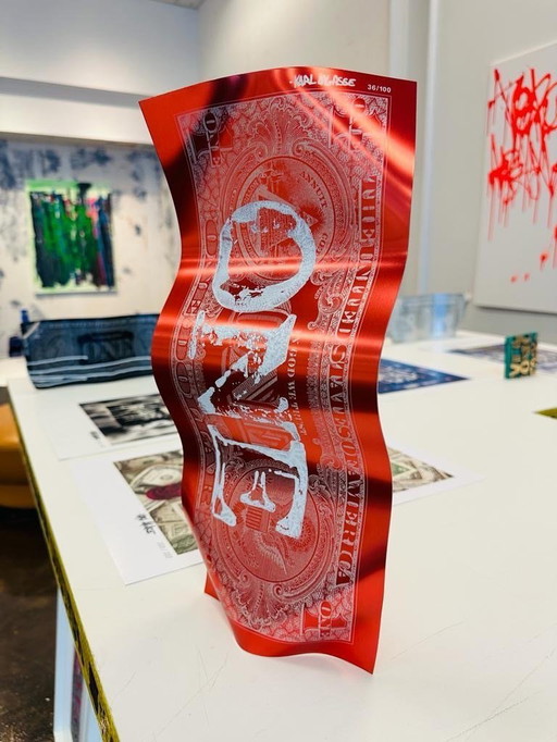 Sculpture Aluminium - Karl LAGASSE - One Dollar Rosso Bianco