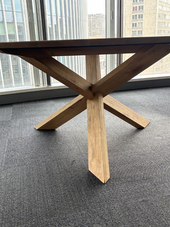Ethnicraft Mikado 160cm Circle Round Dining Table Solid Oak, Crossed Central Base – Wood (photo 3 of 6)