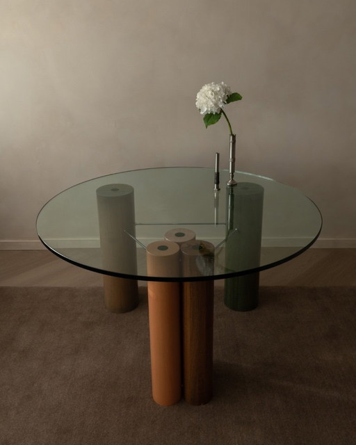 Vintage Saporiti Italia Dining Table – Enamel Column Base – Postmodern 1980s