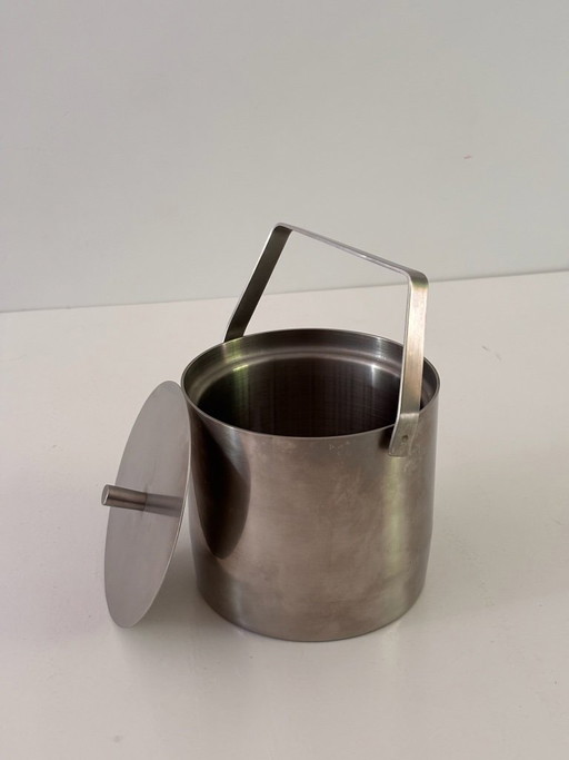 Seau à Glace Fufal Danemark Années 70 Inox Brossé Couvercle Massif Design Scandinave Vintage