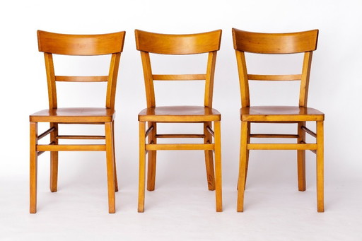 Set of 3 Vintage Frankfurter Chairs, 1970s Mid-Century Beech Dining Chairs, German Design