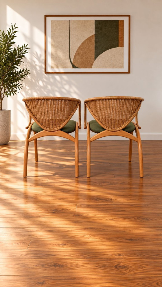 Tavolo e sedie LUBKE vintage design scandinavo – Lübke, Set da pranzo, Rattan, Tessile (photo 10 of 10)