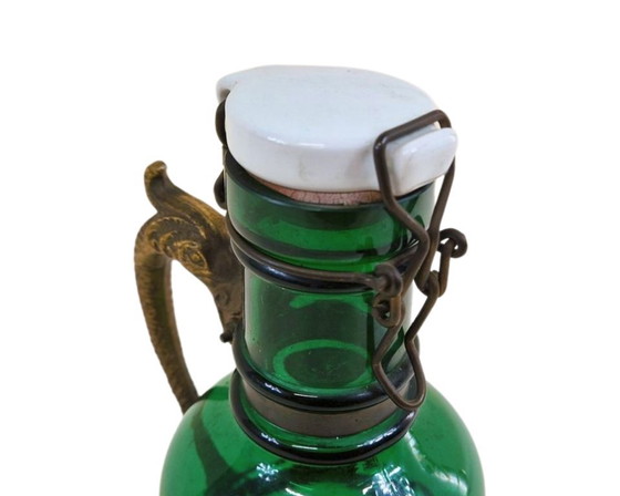 Image 1 of Bottiglia di liquore vintage Herrenhäuser – vetro verde con tappo in metallo – Germania