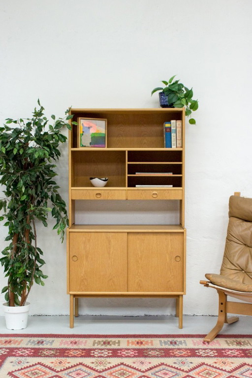 Vintage highboard bookcase oak