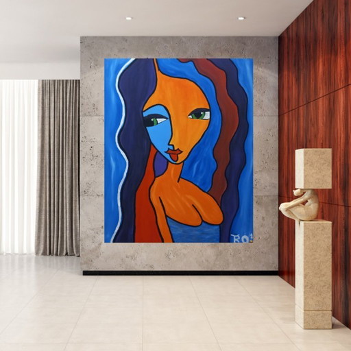 Abstract Female Portrait Painting – Large Contemporary Canvas by SutuDesigns