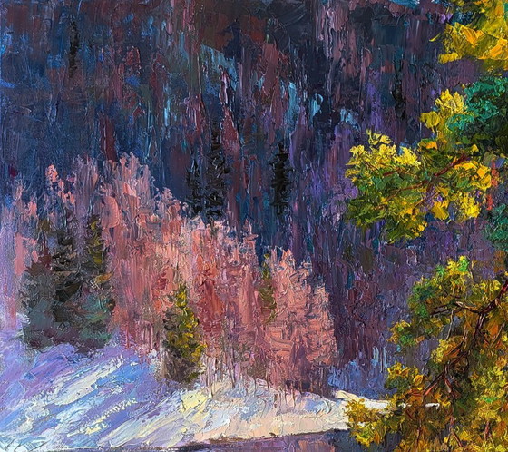 Original Oil Painting Winter Forest Landscape It Snowed in the Mountains – Paintings & Drawings, Canvas (photo 7 of 8)
