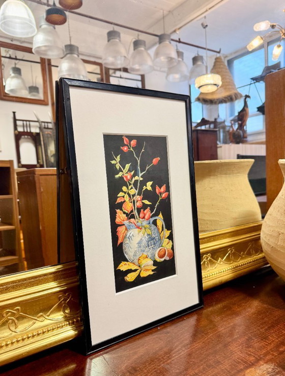 Image 1 of Herbststillleben, Aquarell mit schwarzem Rahmen