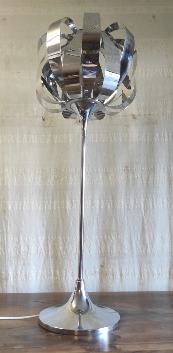 Image 1 of XL Chrome Metal Table Lamp by Seylumiere - 1970s/80s