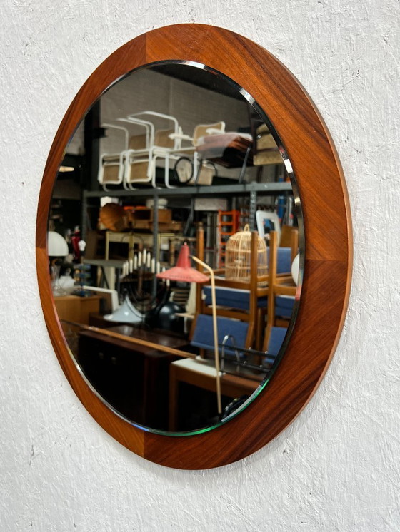 Image 1 of Vintage Round Mirror, Germany 1970's, Teak Veneer.