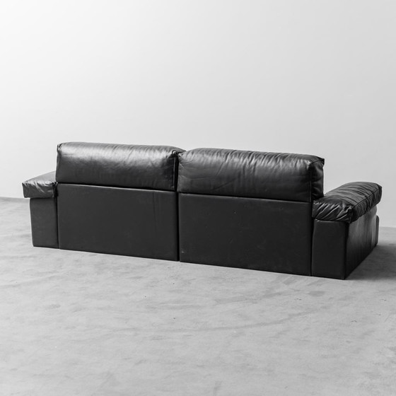 Image 1 of Zwart lederen tweezits modulaire sofa van Cinova, jaren 1970