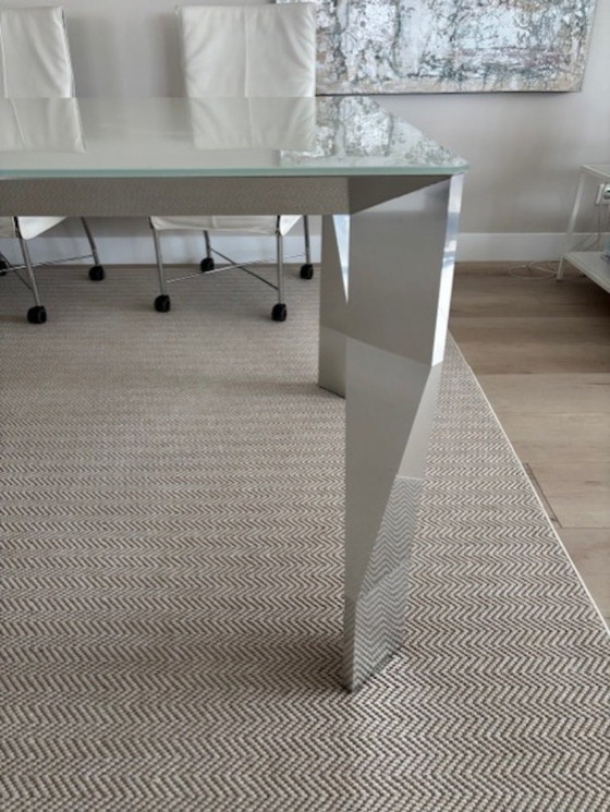 Image 1 of Table de salle à manger Molteni & C blanche/chrome