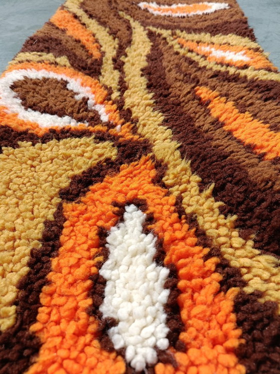 Image 1 of Nappe vintage orange marron smyrna runner psychedelic