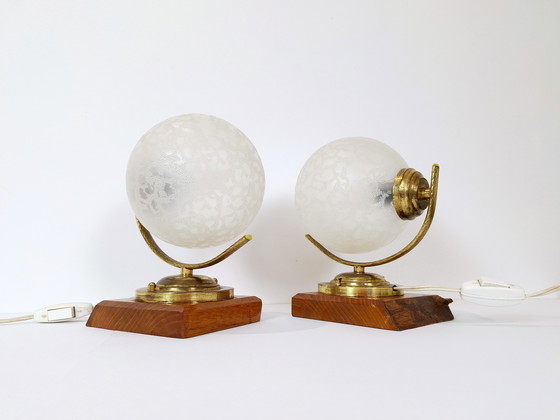 Image 1 of Vintage set of 2 bedside lamps, Vintage Table Lamps, Globe Table Lamps, Retro Glass Sconce Lamps, Night Lights, Nightstand Lamps