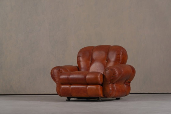 Image 1 of Fauteuils club italiens vintage en similicuir cognac, Italie, années 1970, lot de 2
