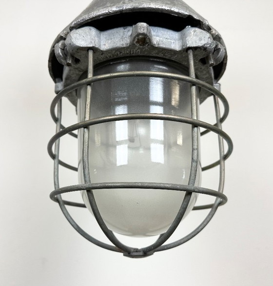 Image 1 of Large Industrial Cast Aluminium Cage Pendant Light from Polam Wilkasy, 1960s