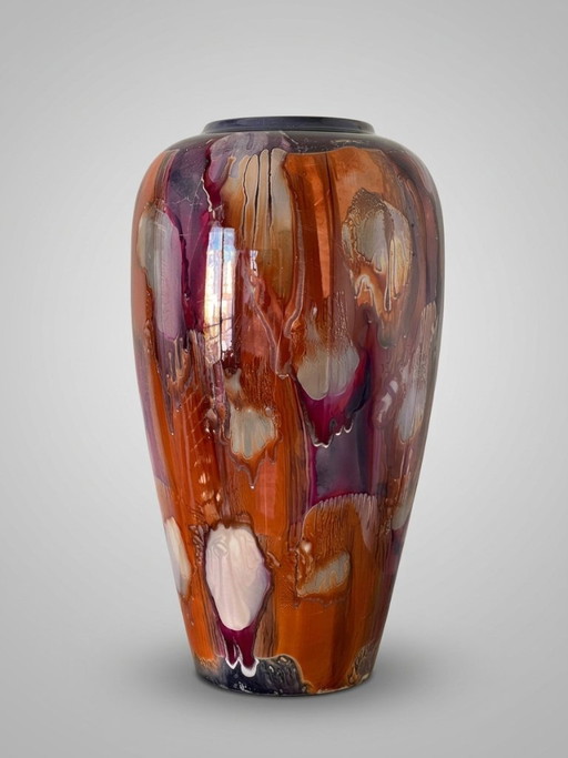 Große italienische S.E.C. Vase aus abstrakt emaillierter Keramik – 30 cm