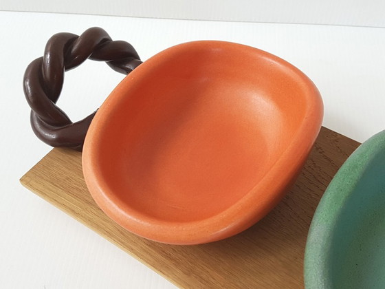 Image 1 of MAGNIFIQUE PLATEAU 3 RAMEQUINS CERAMIQUE SEVRES KERAMOS FRANCE 1950 VINTAGE 50S