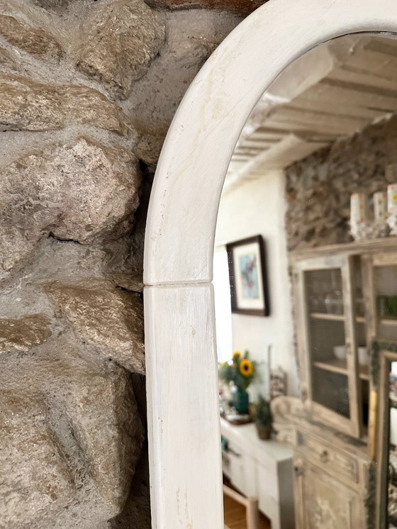 Image 1 of Large Space Age wall mirror in white patinated wood. France, 1970s