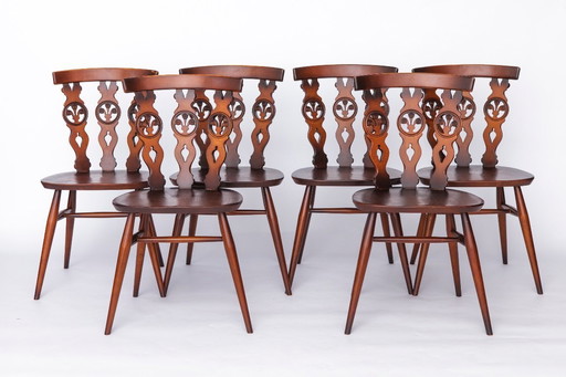 Juego de 6 sillas de comedor de olmo de mediados de siglo XX de Ercol – Sillas inglesas vintage, años 60
