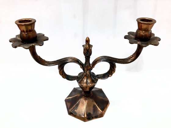 Image 1 of Vintage bronze double candle holder