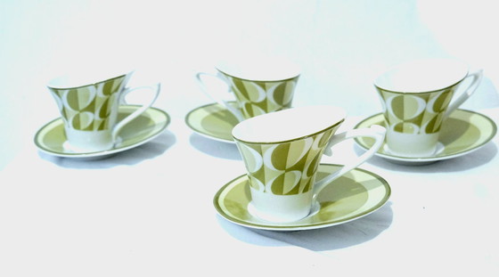 Image 1 of Vintage espressoset in ruimtetijdstijl – schuine kopjes en schotels – 4 paar