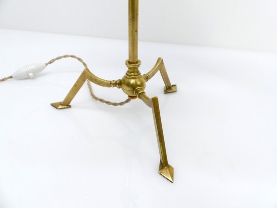 Image 1 of Articulated tripod lamp base in brass, Arts & Crafts style, in the style of W.A.S. Benson, circa 1900-1930