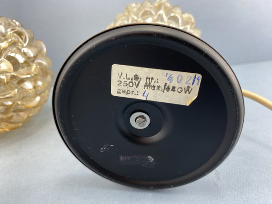 Image 1 of Set di 2 lampade da comodino vintage – Vetro ambrato e ottone