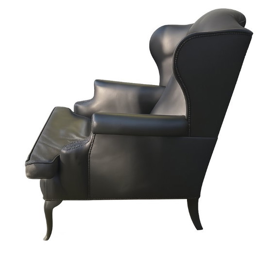 Image 1 of 2 x fauteuils à oreilles en cuir Baan Furniture