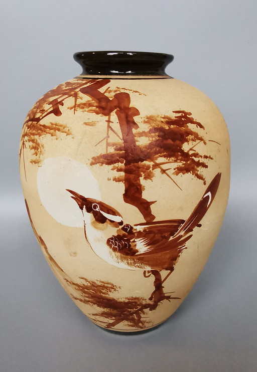 Vase Art déco en céramique japonaise ? avec rossignol ?