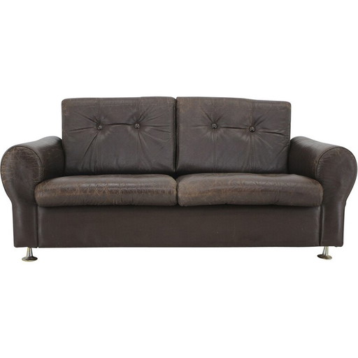 Vintage Danish brown leather 2 seater sofa, 1970s