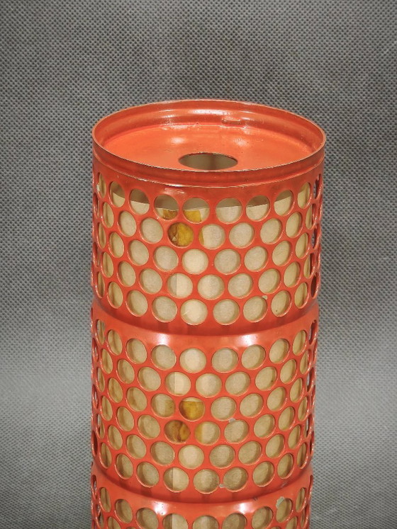 Pair of Red Perforated Metal Space Age Table Lamps, Czechoslovakia, 1970s, Chrome (photo 5 of 13)