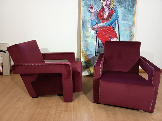 Image 1 of CASSINA 2X Poltrone 637 UTRECHT  (NUOVE MAI USATE) in Velluto 13L Ortigia/Plum con Cuciture in filo Naturale a punta Cavallo