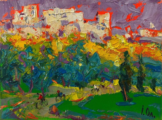 Image 1 of Original Oil Painting Summer Houses Landscape On A Walk In The City
