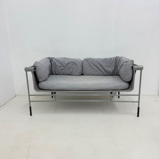 Grey 2 seaters with metal frame Bruno Rota for Esse, 1986 Italy, Textile, Modern (photo 3 of 15)