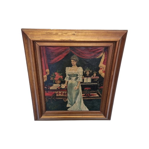 Tableau Art nouveau représentant une demoiselle, fin du 19e siècle