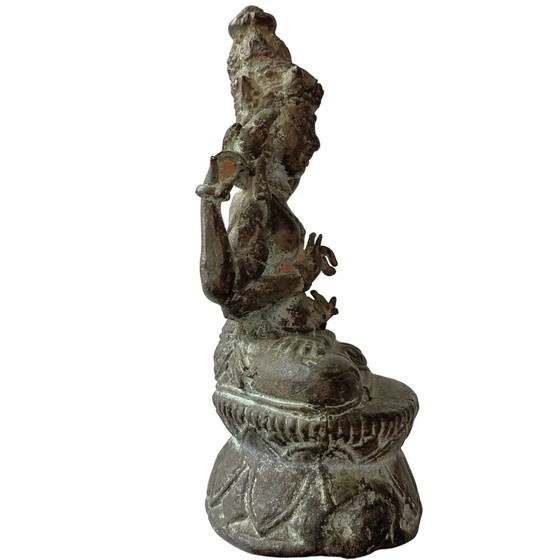 Antigua Estatua Tibetana de Viaje Avalokiteshvara – Vitarka Mudra – Siglo XVIII – Esculturas, Bronze (photo 3 of 9)