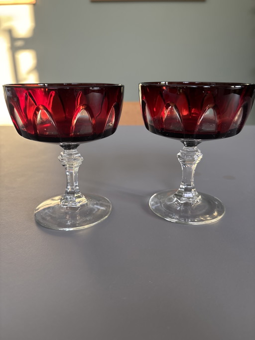 Cristal D'Arques - Copas de champán de cristal rojo rubí Durand