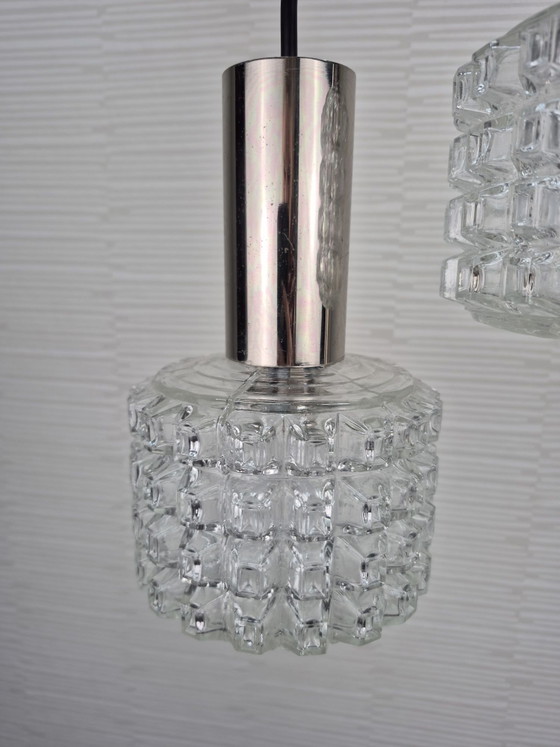 Vintage set (3) cascade hanglampen jaren 60, 70. – Chroom (photo 6 of 10)