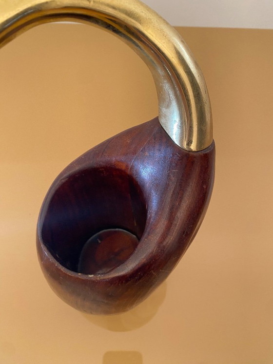 Image 1 of De Stijl Firenze Portabottiglie Legno Metallo Ottone Scultura Uccello anni '70