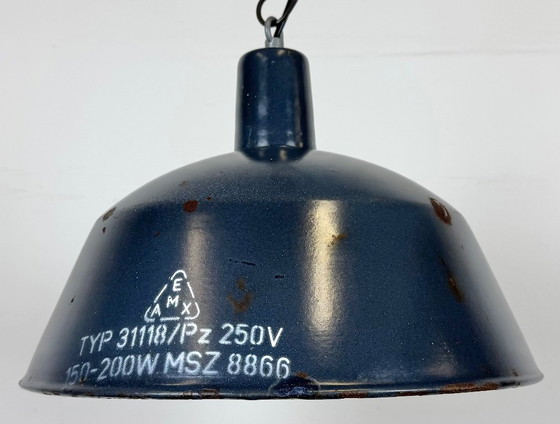 Image 1 of Lampada a sospensione industriale in smalto blu scuro di EMAX, anni '60